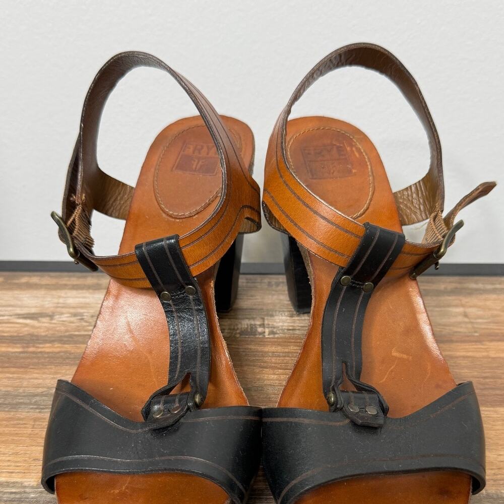 Frye Black and Brown Leather Block Heel Sandals - Picture 3 of 13